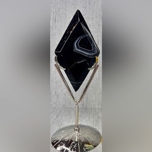 Black Agate Diamond Crystal Carving Rhombus on Stand